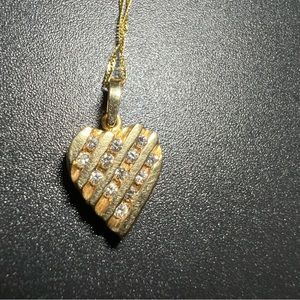 Vintage 14K Diamond Heart Necklace Gold Heart 4 Rows of Channel Set Diamonds